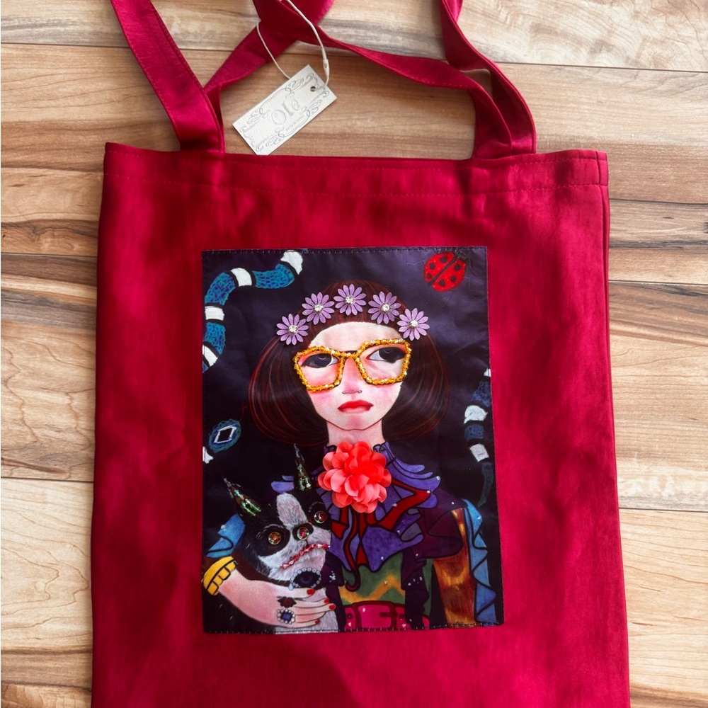 Vibrant Red Artistic Tote Bag for Everyday Use